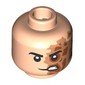 Minifig Head Two-Face, Black Eyebrows, Nougat/Dark Orange Burned Left Side, Lopsided Scowl