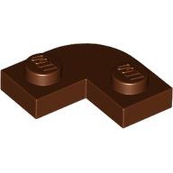 LEGO part 79491 Plate Round Corner 2 x 2 with 1 x 1 Cutout in Reddish Brown