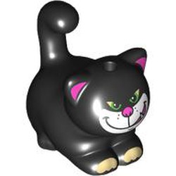 LEGO part 2652pr0005 Animal, Cat, Chubby with White Face, Tan Toes, Green Eyes, Dark Pink Ears, Nose print in Black