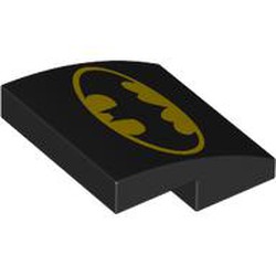 LEGO part 15068pr0094 Slope Curved 2 x 2 x 2/3 with Yellow Batman Symbol print in Black