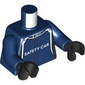 Torso Race Suit, White and Black Stripes, 'SAFETY CAR' print, Dark Blue Arms, Black Hands