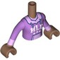 Minidoll Torso Girl with Medium Brown Arms and Hands with Medium Lavender Sweater, Lavender Hoodie, Pockets, White 'HLC' print
