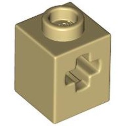 LEGO part 73230 Technic Brick 1 x 1 with Axle Hole in Brick Yellow/ Tan