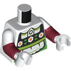 LEGO part 973g27c10h27pr0001 Torso, Dual Molded Arms with White Sleeves Pattern, Dark Red Arms, White Hands with print in White