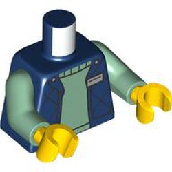 LEGO part 973c25h01pr0004 Torso, Sand Green Arms, Yellow Hands with print in Earth Blue/ Dark Blue