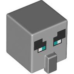 LEGO part 23766pr0005 Minifig Head Special, Cube with Nose with print in Medium Stone Grey/ Light Bluish Gray