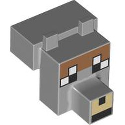 LEGO part 20308pr0005 Animal Body Part, Head Blocky with print in Medium Stone Grey/ Light Bluish Gray