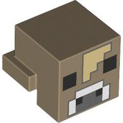 LEGO part 19727pr0012 Minifig Head Special, Cube with Rear Ledge with print in Sand Yellow/ Dark Tan