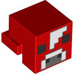 LEGO part 19727pr0013 Minifig Head Special, Cube with Rear Ledge with print in Bright Red/ Red