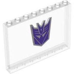 LEGO part 7567pr0001 Panel 1 x 8 x 5 with Purple Soundwave Face print in Transparent/ Trans-Clear