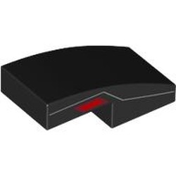 LEGO part 11477pr0047 Slope Curved 2 x 1 No Studs [1/2 Bow] with Silver Line, Red Eye on Side print in Black