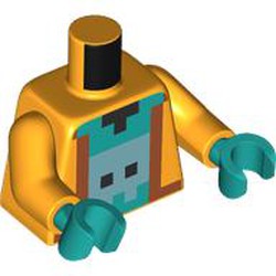 LEGO part 973c38h46pr0001 Torso, Bright Light Orange Arms, Dark Turquoise Hands with print in Flame Yellowish Orange/ Bright Light Orange