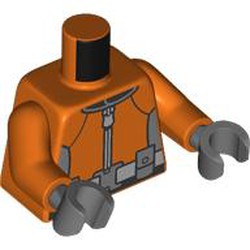 LEGO part 973c76h12pr0001 Torso, Reddish Orange Arms, Dark Bluish Gray Hands with print in Reddish Orange