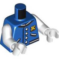 LEGO part 973c27h27pr0007 Torso, White Arms and Hands with print in Bright Blue/ Blue