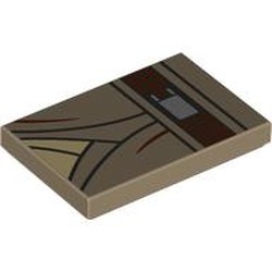 LEGO part 26603pr0154 Tile 2 x 3 with Dark Tan Jedi robes, Tan Shirt, Dark Brown Belt print in Sand Yellow/ Dark Tan