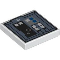 LEGO part 3068bpr9322 Tile 2 x 2 with Sand Blue Control Panel, White/Black/Blue Buttons print in White