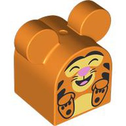 LEGO part 15272pr0006 Duplo Brick 2 x 2 x 2 Curved Top with Tigger print in Bright Orange/ Orange