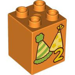 LEGO part 31110pr0169 Duplo Brick 2 x 2 x 2 with print in Bright Orange/ Orange