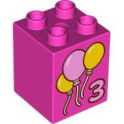 LEGO part 31110pr0171 Duplo Brick 2 x 2 x 2 with print in Bright Purple/ Dark Pink