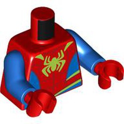 LEGO part 973c28h22pr0002 Torso, Blue Arms, Red Hands with print in Bright Red/ Red