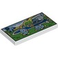 Tile 2 x 4 with Blue Birds / Flicky, Mansion with Pool, Green Grass, Palm Trees print