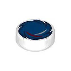 LEGO part 98138pr0445 Tile Round 1 x 1 with Blue Circle Saw / Sonic the Hedgehog print in Transparent/ Trans-Clear