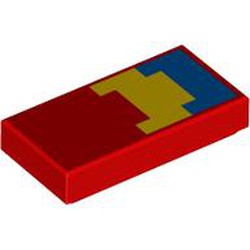 LEGO part 3069bpr9926 Tile 1 x 2 with print in Bright Red/ Red