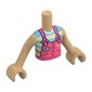 Minidoll Torso Girl with Warm Tan Arms and Hands with Coral Overall, Arrow, Bright Light Blue/Yellow Striped Shirt print