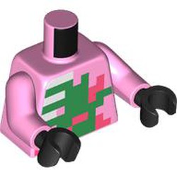 LEGO part 973c43h03pr0001 Torso, Pixelated Skeleton and Green Squares Print, Bright Pink Arms, Black Hands in Light Purple/ Bright Pink