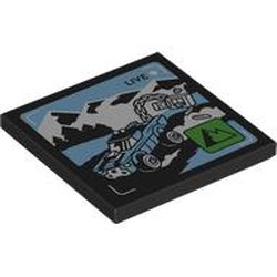 LEGO part 1751pr0015 Tile 4 x 4 with Truck Pulling Bank Safe print in Black