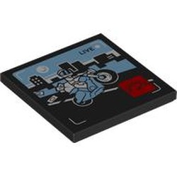 LEGO part 1751pr0014 Tile 4 x 4 with Thief on Motor Cycle print in Black
