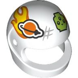 LEGO part 2446pr0068 Helmet, Standard with Classic Space Logo, Flames, Lime Alien print in White