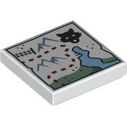 LEGO part 3068bpr9315 Tile 2 x 2 with Arctic Map, Train Tracks, Mountains, Water, Fox print in White