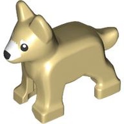 LEGO part 02889pr0003 Animal, Dog, Small (Puppy), Alsatian / German Shepherd (Police Dog) with Black Eyes and White Muzzle Print in Brick Yellow/ Tan