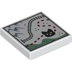 LEGO part 3068bpr9316 Tile 2 x 2 with Arctic Map, Train Tracks, Mountains, Bunny print in White