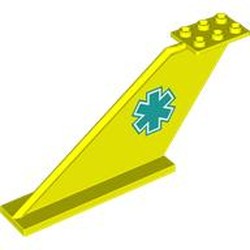 LEGO part 87614pr0003 Tail 12 x 2 x 5 with Dark Turquoise Star of Life print in Vibrant Yellow