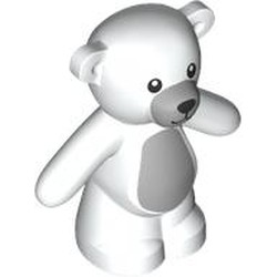 LEGO part 98382pr0011 Animal, Bear / Teddy, Arms Down with Light Bluish Grey Snout, Chest print in White