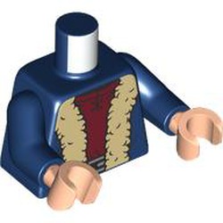 LEGO part 973c05h02pr0004 Torso, Dark Red Tunic, Dark Tan Fur print, Dark Blue Arms, Light Nougat Hands in Earth Blue/ Dark Blue