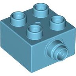 LEGO part 22881 Duplo Brick 2 x 2 - Grooved Pin on Side in Medium Azure