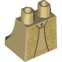 LEGO part 36036pr0090 Hips and Legs Under Dress/Robe with Black Trim, Gold Decorations print in Brick Yellow/ Tan