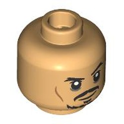 LEGO part 28621pr9587 Minifig Head Jack Sparrow, Black Eyebrows, Moustache, Beard, Dark Bluish Grey Eyeshadow, Nougat Lines, Raised Eyebrow / Scared, Teeth in Nougat