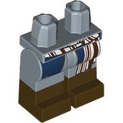 LEGO part 970c24pat07pr0001 Hips with Sand Blue Legs and Dark Brown Boots Pattern with White/Dark Brown Sash, Dark Blue Coat Tails print in Sand Blue