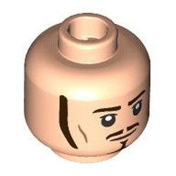 LEGO part 28621pr9585 Minifig Head Will Turner, Dark Brown Eyebrows, Moustache, Goatee, Sideburns, Neutral / Angry Scowl in Light Nougat