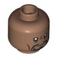 Minifig Head Worf, Black Beard, Moustache, Reddish Brown Nose Ridges, Neutral / Angry