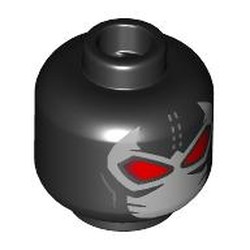 LEGO part 28621pr9569 Minifig Head Bane, White Face Mask, Stitches, Red Alien Eyes, Bright Green Venom Tube on Back in Black