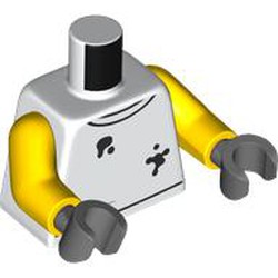 LEGO part 973c01h12pr0001 Torso, Yellow Arms, Dark Bluish Gray Hands with print in White