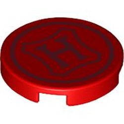 LEGO part 14769pr0168 Tile Round 2 x 2 with Seal, 'H' print in Bright Red/ Red
