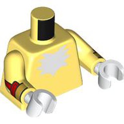 LEGO part 973c44h27pr0001 Torso, Bright Light Yellow Arms, White Hands with print in Cool Yellow/ Bright Light Yellow