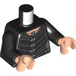 LEGO part 973c03h02pr0010 Torso, Black Arms, Light Nougat Hands with print in Black