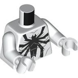 LEGO part 973c27h27pr0015 Torso, Black Spider, Webbing print, White Arms and Hands in White